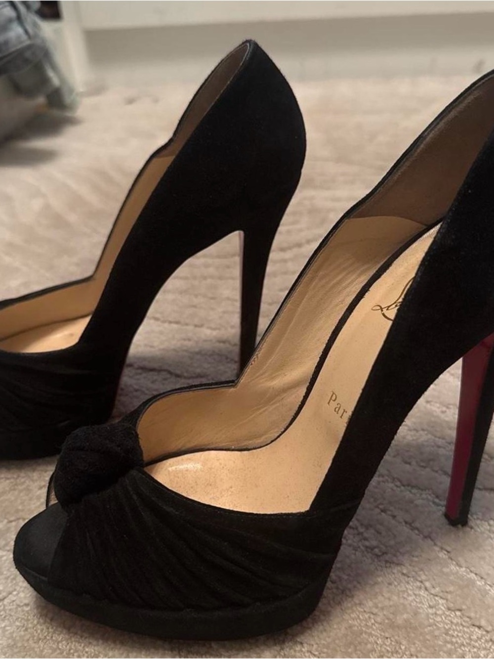 Christian Louboutin Black Suede Peep-Toe